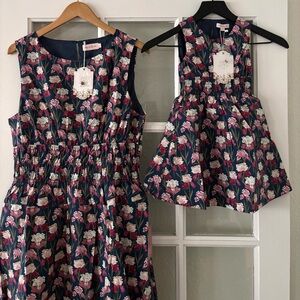 NWT SET Matching Ivy City Co “Carly” Navy Blue Floral Dresses